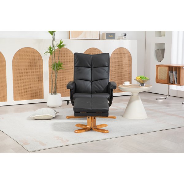 Duva lepotuoli rahiolla mustaa PU:ta ja ruskeat jalat Duva lepotuoli rahiolla mustaa PU:ta ja ruskeat jalat