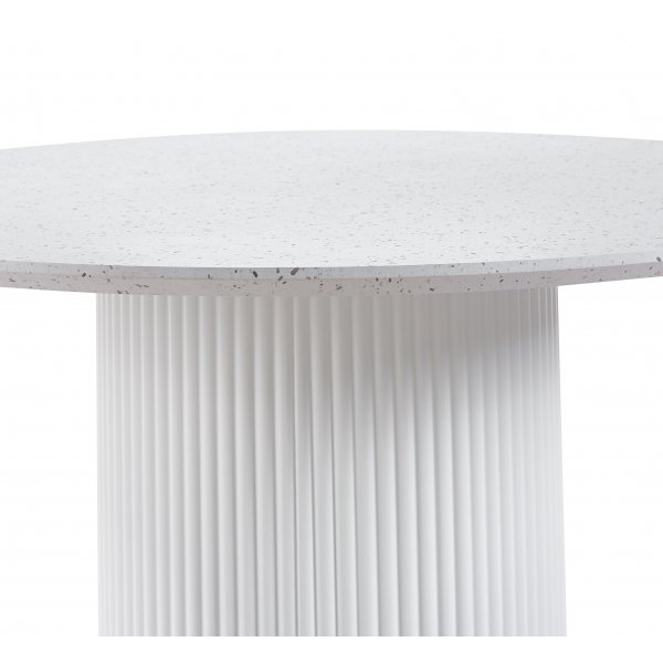 Ruokailuryhm� Sand� ruokap�yt� �120cm valkoinen terrazzo ja 4 Santos ruokatuolia beige sametti