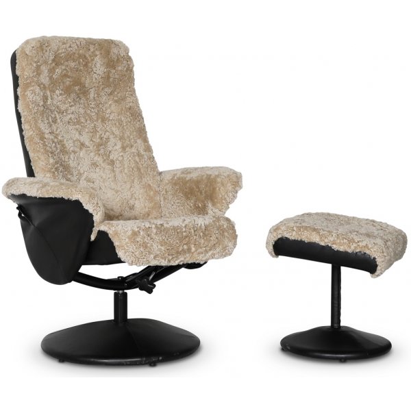 Times-nojatuoli rahialla (Recliner) - beige lampaannahka