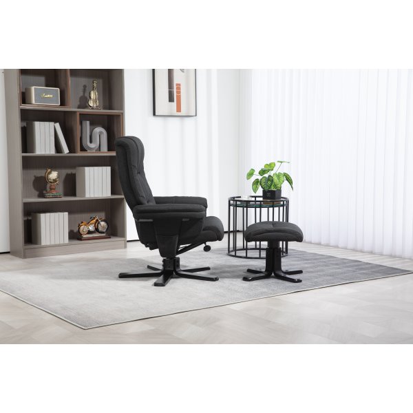 Recliner-nojatuoli Oslo rahilla - Cortina musta + Huonekalujen tahranpoistoaine Recliner-nojatuoli Oslo rahilla - Cortina musta + Huonekalujen tahranpoistoaine