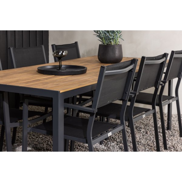 Hanian ruokaryhm�; 6 tuolia ja p�yt� 205 x 90 cm - Musta/luonnonv�rinen