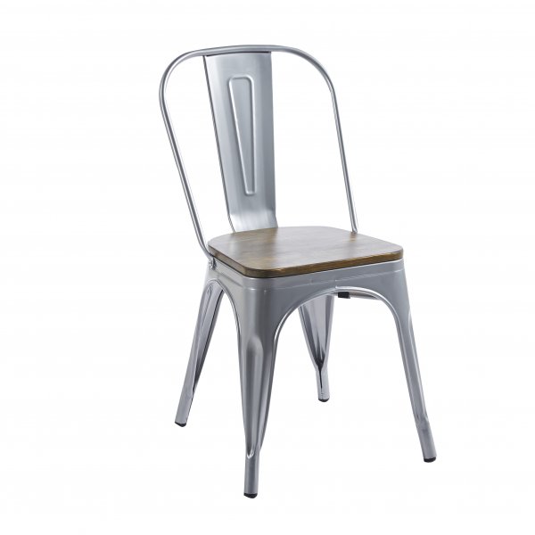 Iris-metalliruokatuoli puisella istuimella Iris-metalliruokatuoli puisella istuimella