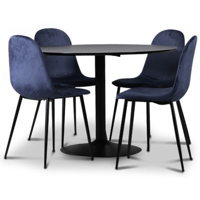 Seat ruokailuryhm, ruokapyt + 4kpl Carisma-samettituolia - Musta / sininen + 2.00 x Huonekalujen jalat