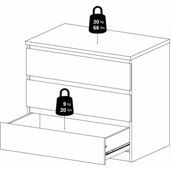 Naia lipasto 3 laatikolla - musta Naia lipasto 3 laatikolla - musta