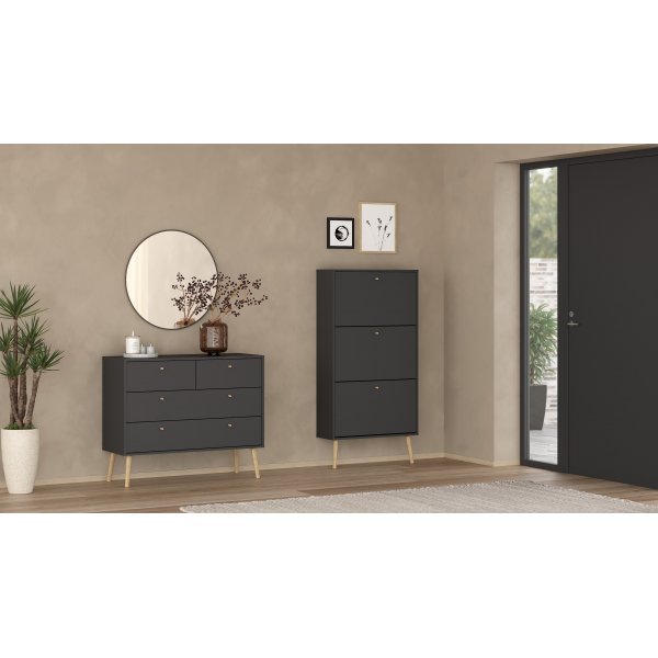 Kenkäkaappi Bodo | 3 taitto-ovea | Mattavalkoinen harmaa Kenkäkaappi Bodo | 3 taitto-ovea | Mattavalkoinen harmaa