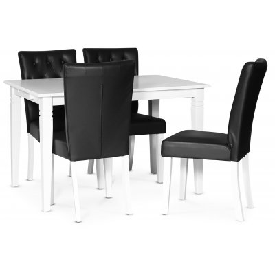 Sandhamn ruokailuryhm 120 cm pyt ja 4 Crocket-tuolia mustaa PU:ta