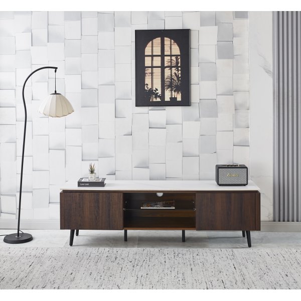 Salvador TV-taso säilytystilalla 160 cm pitkä - Marmori / tummanruskea Salvador TV-taso säilytystilalla 160 cm pitkä - Marmori / tummanruskea