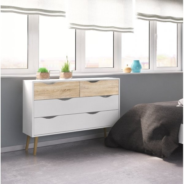 Oslon lipasto 4 laatikolla - Valkoinen/tammi Oslon lipasto 4 laatikolla - Valkoinen/tammi