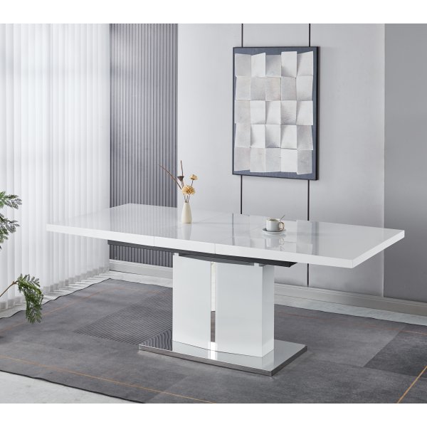 Rartliff-ruokapöytä 160-200 cm jatkettava - Valkoinen / Metalli Rartliff-ruokapöytä 160-200 cm jatkettava - Valkoinen / Metalli