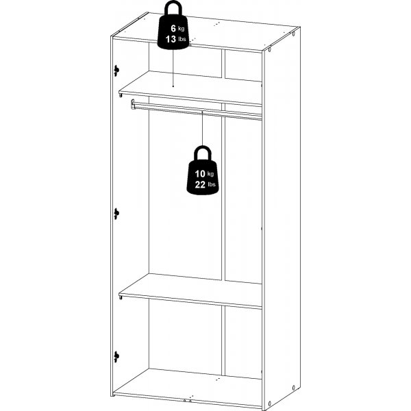 Tilava vaatekaappi 2 ovella - valkoinen Tilava vaatekaappi 2 ovella - valkoinen