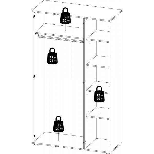 Pepe vaatekaappi 3 ovella - Valkoinen Pepe vaatekaappi 3 ovella - Valkoinen