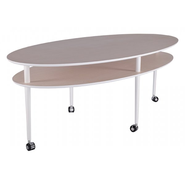 Casper sohvapyt ellipsi 140 x 70 cm - Valkoinen / vaalea tammi + Huonekalujen tekstiilien puhdistus
