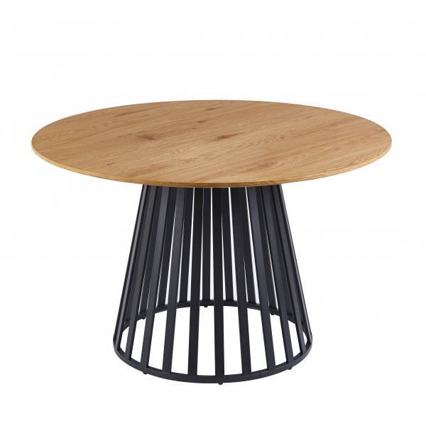 Inez pyöreä ruokapöytä Ø120 cm tammiviilu / Musta metalli Inez pyöreä ruokapöytä Ø120 cm tammiviilu / Musta metalli