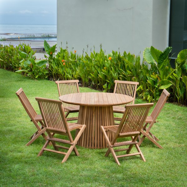 Salt-ulkoryhm tiikist: pyre tiikkipyt ja 6 tiikkituolia