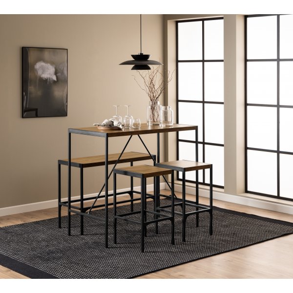 Bahama-baariryhmä, jossa on pöytä, penkki ja 2 tuolia - tammi/musta Bahama-baariryhmä, jossa on pöytä, penkki ja 2 tuolia - tammi/musta