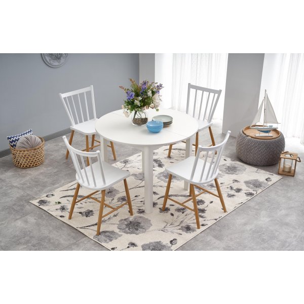 Ruokapyt valkoinen, jatkettava, 102-142 cm + Huonekalujen jalat