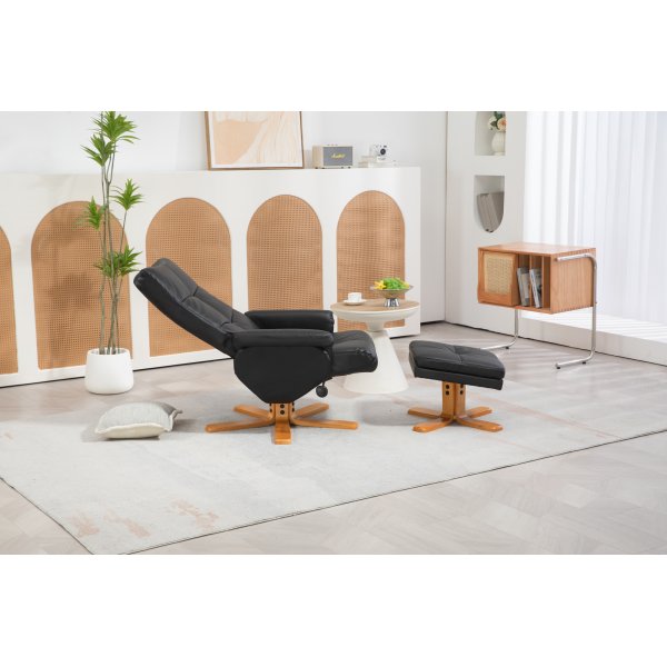 Duva lepotuoli rahiolla mustaa PU:ta ja ruskeat jalat Duva lepotuoli rahiolla mustaa PU:ta ja ruskeat jalat