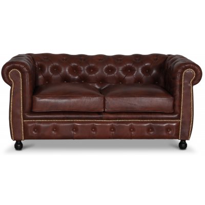 Old England 2-istuttava Chesterfield-sohva aitoa nahkaa, vanhentunutta + Huonekalujen tahranpoistoaine