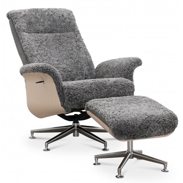 Nojatuoli jalkarahilla aitoa lampaannahkaa, grafiitinharmaa/valkoinen - Ulla + Huonekalujen tekstiilien hoito Nojatuoli jalkarahilla aitoa lampaannahkaa, grafiitinharmaa/valkoinen - Ulla + Huonekalujen tekstiilien hoito