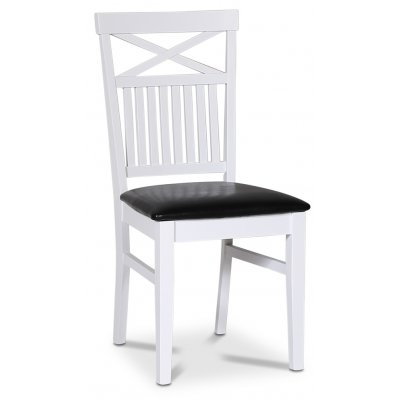 Fr valkoinen tuoli, jossa risti selknojalla ja musta istuin + Huonekalujen tahranpoistoaine