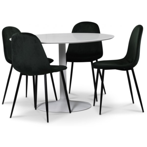 Seat ruokailuryhm, pyre ruokapyt + 4kpl Carisma-samettituolia - Valkoinen / vihre
