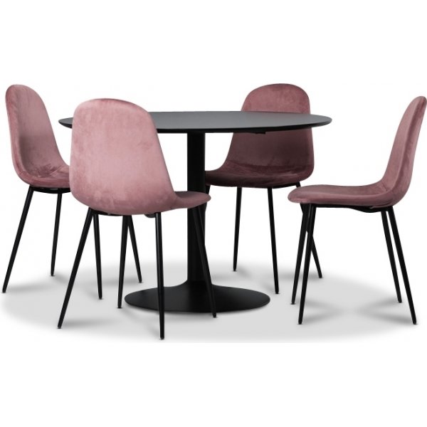 Seat ruokailuryhm, ruokapyt + 4kpl Carisma-samettituolia - Musta / koralli