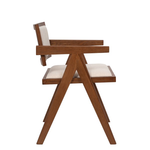 Dana-ruokapöytä Ø105 cm pähkinäpuuta ja 4 Sara-nojatuolia pähkinäpuuta ja pellavaa Dana-ruokapöytä Ø105 cm pähkinäpuuta ja 4 Sara-nojatuolia pähkinäpuuta ja pellavaa