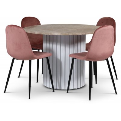 Empire ruokailuryhm 105 cm sis. 4 Carisma vaaleanpunaista tuolia - Empradore marmori / Valkoinen slepuujalusta