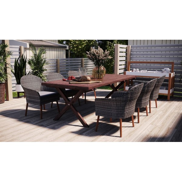 Oxford ulkoiluryhmä, pöytä 220 cm sis. 6 valetta harmaata ruokatuolia Oxford ulkoiluryhmä, pöytä 220 cm sis. 6 valetta harmaata ruokatuolia