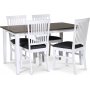 Skagen elintarvikeryhm; klassinen ruokapyt 140x90 cm - Valkoinen/ruskea ljytty tammi ja 4 Fr-tuolia (selknojat) harmaalla