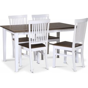 Skagen elintarvikeryhmä; klassinen ruokapöytä 140x90 cm - Valkoinen/ruskea öljytty tammi, jossa 4 Skagen-tuolia (selkänojat) rus Skagen elintarvikeryhmä; klassinen ruokapöytä 140x90 cm - Valkoinen/ruskea öljytty tammi, jossa 4 Skagen-tuolia (selkänojat) rus
