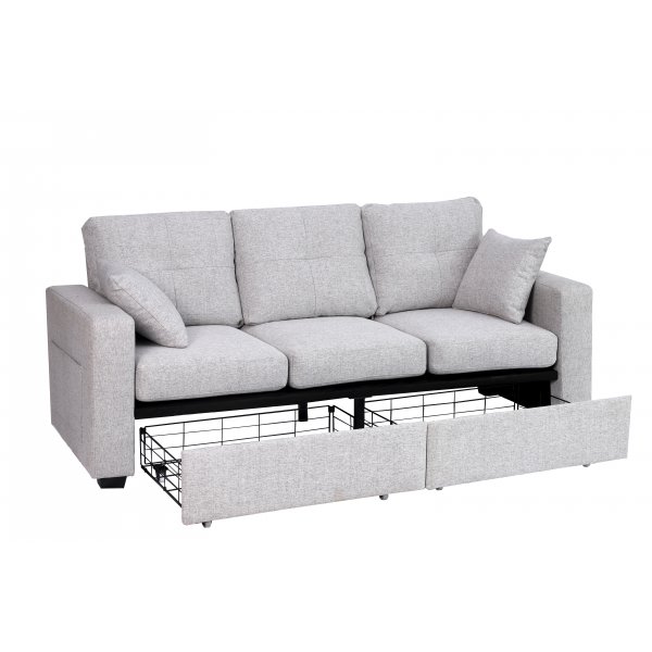 Davis-vuodesohva - Vaaleanharmaa kangas | Silytystilaa