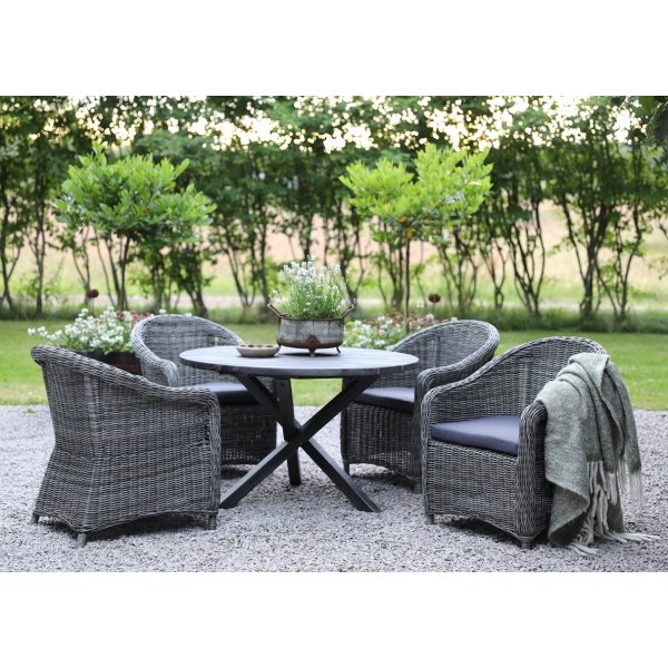 Mercury-ruokailuryhm: Scottsdale pyre pyt Shabby Chic -harmaa, sislt 4 Mercuryn kevytt nojatuolia, harmaa synteettinen