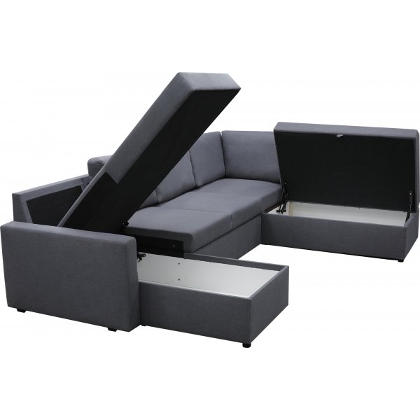 Dream vuodesohva säilytystilalla (U-sohva) vasemmanpuoleinen - Tummanharmaa (kangas) + Huonekalujen tekstiilien puhdistus Dream vuodesohva säilytystilalla (U-sohva) vasemmanpuoleinen - Tummanharmaa (kangas) + Huonekalujen tekstiilien puhdistus