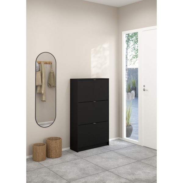 Kenk�kaappi, jossa 3 kallistuvaa ovea - mattamusta