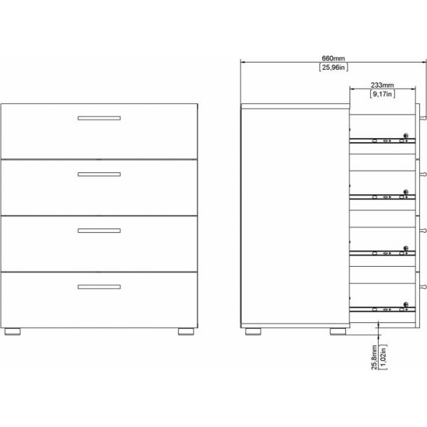 Pepe leveä lipasto 4 laatikolla - musta Pepe leveä lipasto 4 laatikolla - musta