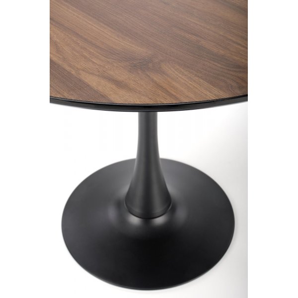 Olmo-ruokapöytä Ø 90 cm pähkinäpuusta/mustasta väristä ja 2 Sara-nojatuolia pähkinäpuusta ja pellavasta Olmo-ruokapöytä Ø 90 cm pähkinäpuusta/mustasta väristä ja 2 Sara-nojatuolia pähkinäpuusta ja pellavasta