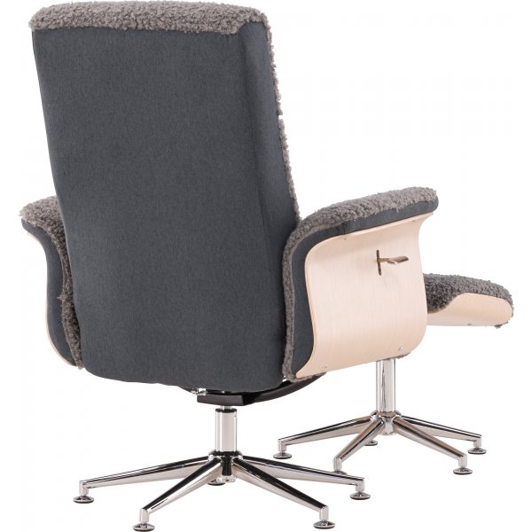 Nojatuoli jalkarahilla - Harmaa lampaannahkajljitelm/valkoiseksi maalattu tammi + Huonekalujen tekstiilien puhdistus