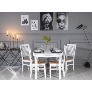 Gåsö ruokailuryhmä: Pöytä 160/210 cm sisältäen 4 Fårö tuolia - Tammi/valkoinen Gåsö ruokailuryhmä: Pöytä 160/210 cm sisältäen 4 Fårö tuolia - Tammi/valkoinen