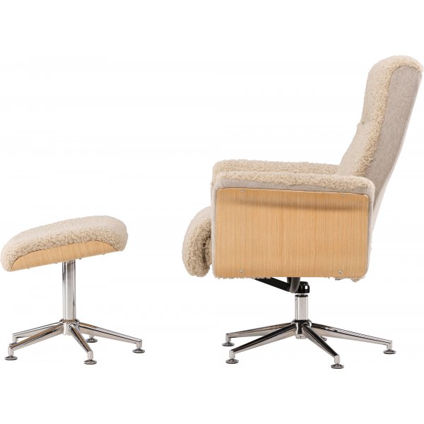 Nojatuoli jalkarahilla - Beige lampaannahkajäljitelmä/öljytty tammi + Huonekalujen puhdistus Nojatuoli jalkarahilla - Beige lampaannahkajäljitelmä/öljytty tammi + Huonekalujen puhdistus