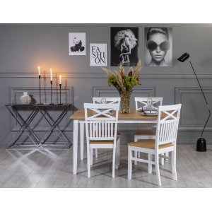 Fårö ruokailuryhmä 140 cm sisältäen 4 tuolia ristillä - Tammi/valkoinen Fårö ruokailuryhmä 140 cm sisältäen 4 tuolia ristillä - Tammi/valkoinen