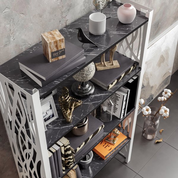 Merkelin kirjahylly - valkoinen/musta