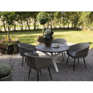 Ulkoiluryhmä Aster: Scottsdale pyöreä harmaa/valkoinen ruokapöytä Ø112 cm sisältäen 4 Aster-nojatuolia harmaata synteettistä rot Ulkoiluryhmä Aster: Scottsdale pyöreä harmaa/valkoinen ruokapöytä Ø112 cm sisältäen 4 Aster-nojatuolia harmaata synteettistä rot
