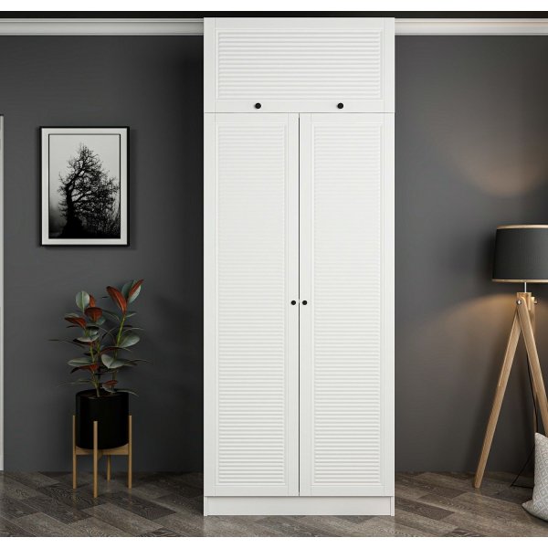 Larett vaatekaappi yl�kaapilla, 90 cm - Valkoinen