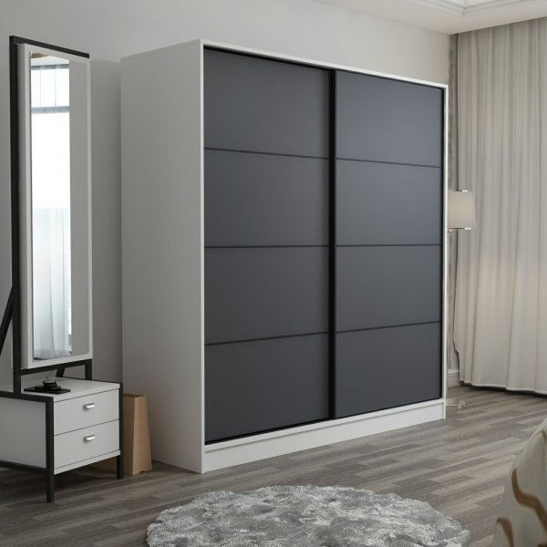 Kapusta vaatekaappi 220x52x210 cm - Valkoinen/antrasiitti Kapusta vaatekaappi 220x52x210 cm - Valkoinen/antrasiitti