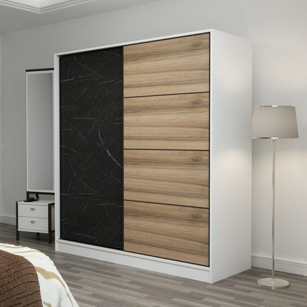 Kapusta vaatekaappi 220x52x210 cm - Valkoinen/musta/ruskea Kapusta vaatekaappi 220x52x210 cm - Valkoinen/musta/ruskea