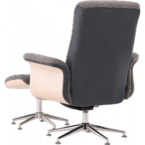 Nojatuoli jalkarahilla - Harmaa lampaannahkajljitelm/valkoiseksi maalattu tammi + Huonekalujen tekstiilien puhdistus