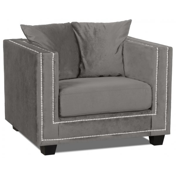 Temppelin nojatuoli niiteill - Beige matta sametti