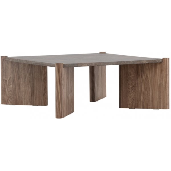 Sohvapöytä Rogaland 100 x 100 cm - Ruskeaa puuta ruskealla marmorijäljitelmällä Sohvapöytä Rogaland 100 x 100 cm - Ruskeaa puuta ruskealla marmorijäljitelmällä