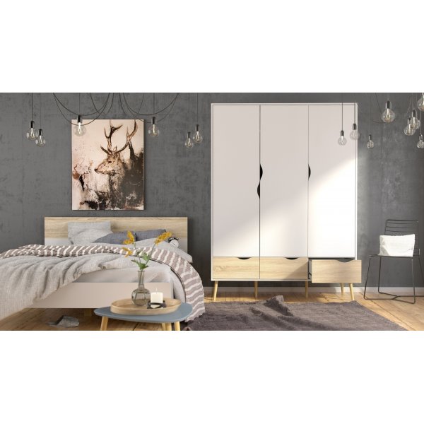 Oslon vaatekaappi 3 ovella - Valkoinen/tammi